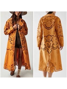 Free People susanna cutwork embroidered longline duster jacket
